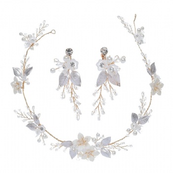 Handmade Bridal Crystal Headpiece +Earrings D2390